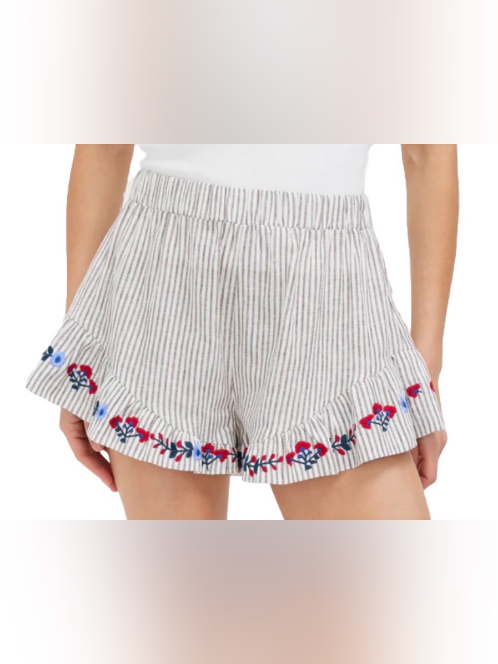 Caroline Constas White Striped Shorts with Red & Blue Floral Trim-size XS (BNWT)